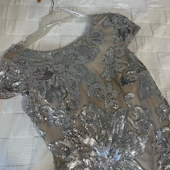 calvin klein silver sequin dress Vintage Sequined Silver Dress Calvin Klein Exclusive Silver Metallic Sequin Dress Sz S 100% Silk Lining/art Deco Style Sequins Slip Dress